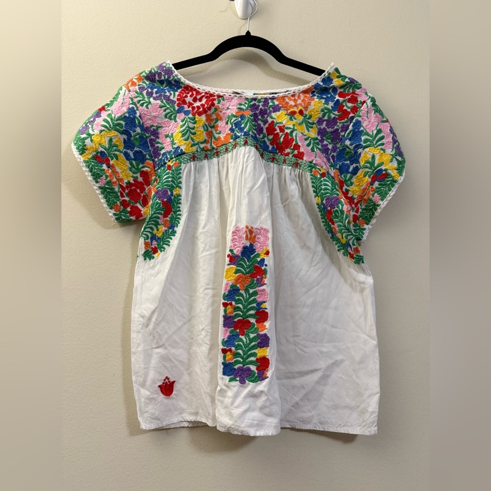 J. Marie Carmen Colorful Embroidered Floral 100% Rayon Boho Cottagecore Top - S - Picture 3 of 11
